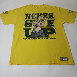2013 WWE Authentic John Cena “10 Years Strong” Wrestling Yellow Shirt Size Large